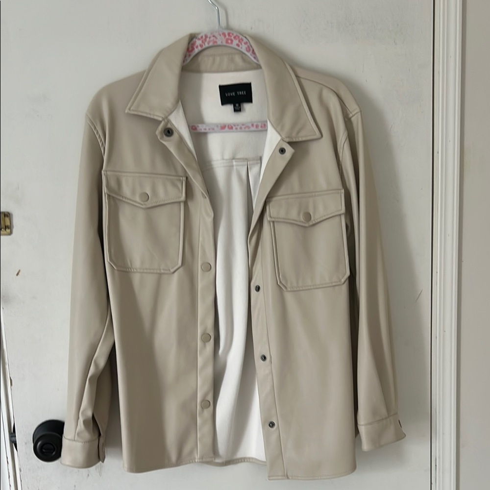Cream Leather Button-Up